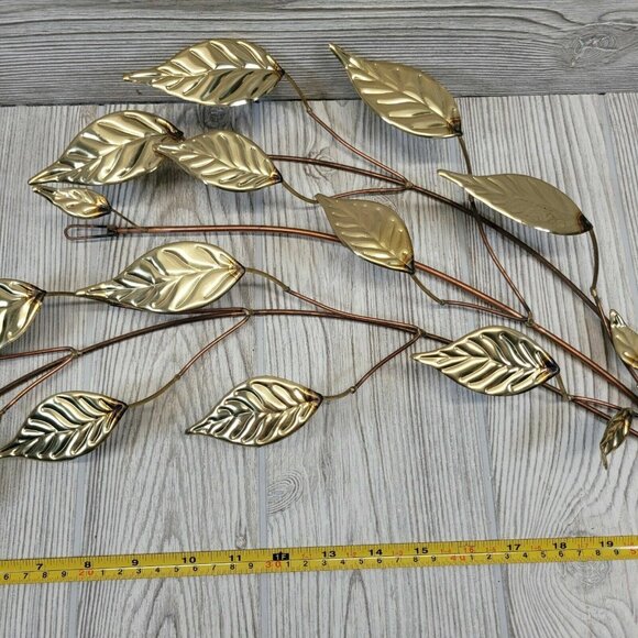 Brass Gold Leaves Curved Wall Hanging Homco Home Interior 1970s MCM Granny Vtg - Picture 6 of 7